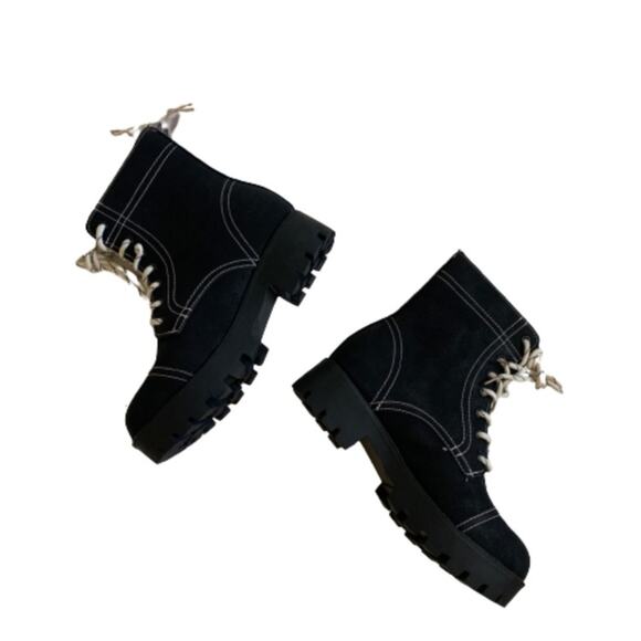 Seven7 Combat Boots Jodi Black Faux Leather Lace Up Contrast Stitching Size 10 - Picture 9 of 12